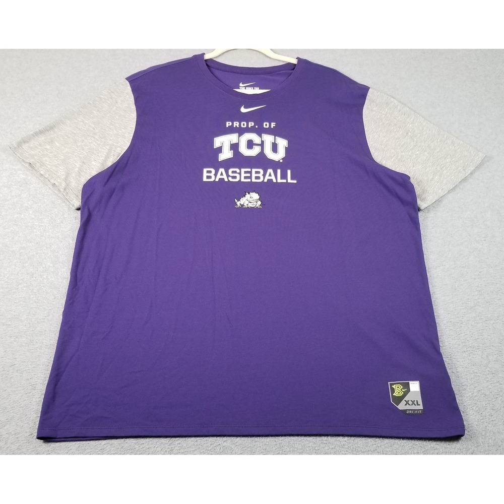 TCU T-Shirt Mens XXL 2XL Purple Gray Horned Frogs Baseball Dri-Fit Athletic Cut